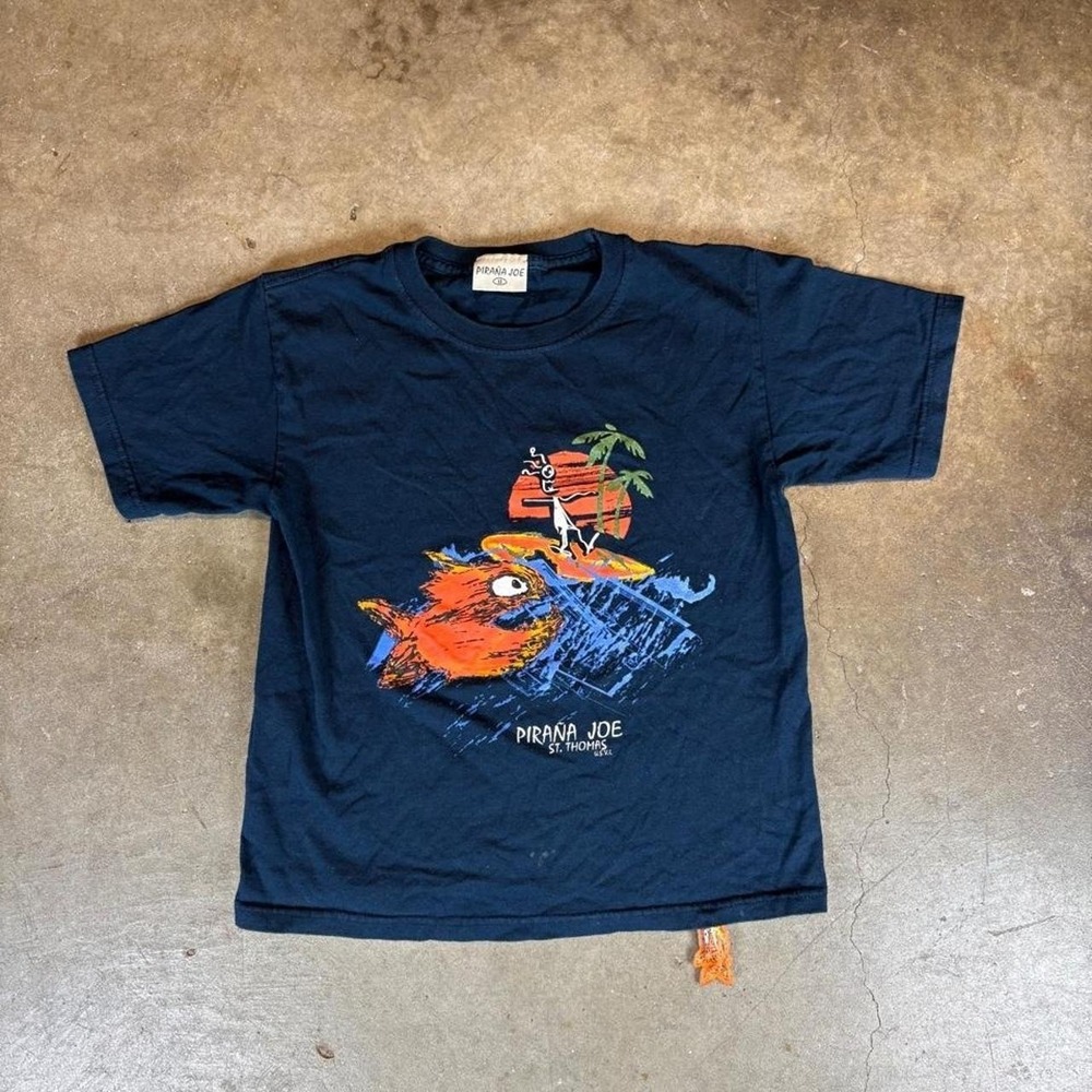 Vintage Piranha Joe navy t-shirt Women's Size XS